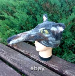 Original felted wolf hat unisex. Sauna hat. Felt animal. Coyote mask. Warm winter ha